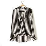 V-neck sexy vertical striped long-sleeved shirt clothing