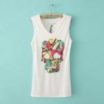 Skeleton skull diamond pattern vest long sections t-shirt