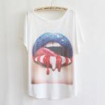 Fashion Women Beaded Loose Bat White Short-Sleeve T-shirt women's clothing t-shirts 013