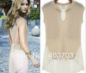 color chiffon patchwork Top Girls Long-sleeved chiffon shirt