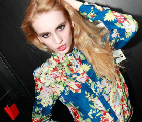 blue color fashion new printing blouse collar flowers silky long-sleeve women's T-shirt shirt 2013