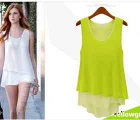 Summer new candy-colored wild double round neck sleeveless chiffon vest