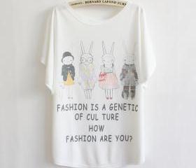 fashion rabbit bat sleeve round neck short sleeve T-shirt loose wild Tops girls t-shirts 