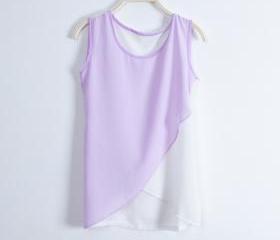 Women's casual clothing round neck candy spell color short in front long chiffon vest t-shirt