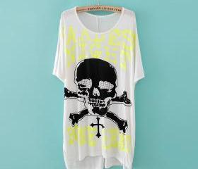 New large size fat MM fluorescence skull Kito pattern short-sleeved T-shirt
