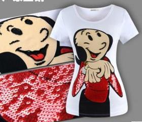 printing t shirt character sequined short sleeve slim cotton women's t-shirt ladies clothing t-shirts