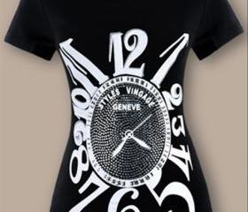HOT! Fashion style new arrive Diamond clock joker black short slevee women's t-shirt Big t shirt