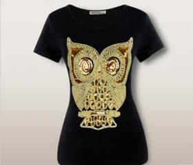 new arrive sequined the owl o-neck ladies' t-shirt short sleeve Big size t shirt