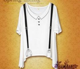 Strap printing loose casual women's T-shirt