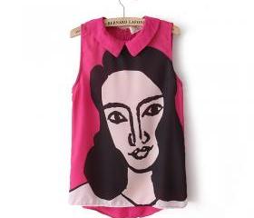 Beauty head pattern lapel chiffon shirt