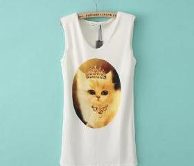 Cat designer diamond pattern vest long sections t-shirt
