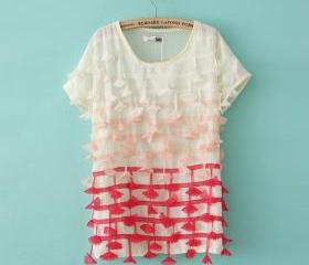 hollow series models gradient chiffon short sleeve t-shirt new designer