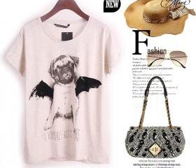 flying Shar dog gray short-sleeved T-shirt simple