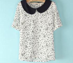 Little star printing doll collar short-sleeved chiffon T-shirt