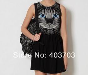  fashion women's dresses women new Korean cat Slim bottoming skirt vest dress
