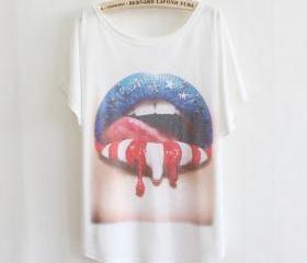 Fashion Women Beaded Loose Bat White Short-Sleeve T-shirt women's clothing t-shirts 013